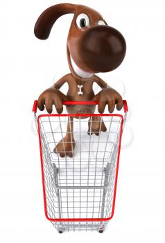 Royalty Free 3d Clipart Image of a Dog Pushing a Shopping Cart