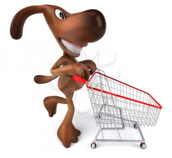 Royalty Free 3d Clipart Image of a Dog Pushing a Shopping Cart