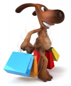Royalty Free 3d Clipart Image of a Dog Carrying Colorful Shopping Bags