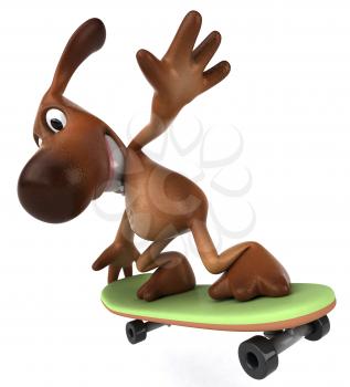 Royalty Free 3d Clipart Image of a Dog Riding a Skateboard