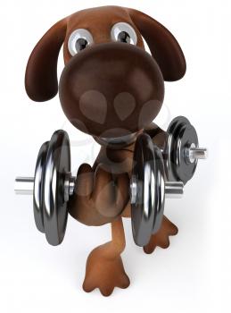 Royalty Free Clipart Image of a Dog Lifting Weights