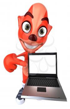 Royalty Free 3d Clipart Image of a Fox Holding a Laptop Computer