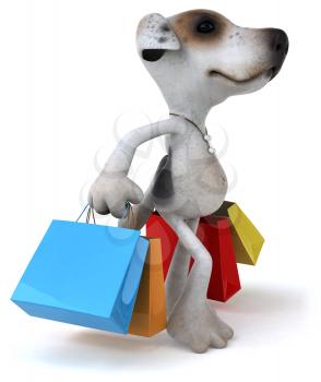 Royalty Free 3d Clipart Image of a Dog Carrying Colorful Shopping Bags