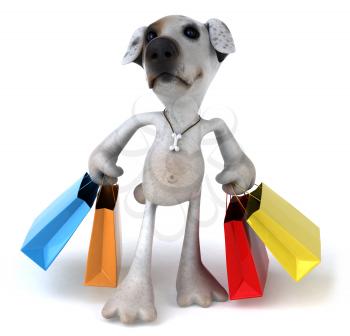 Royalty Free 3d Clipart Image of a Dog Carrying Colorful Shopping Bags