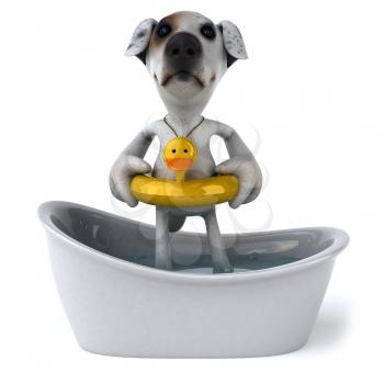 Royalty Free Clipart Image of a Jack Russell Taking a Bath