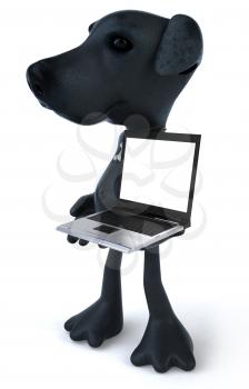 Royalty Free 3d Clipart Image of a Black Dog Holding a Laptop Computer