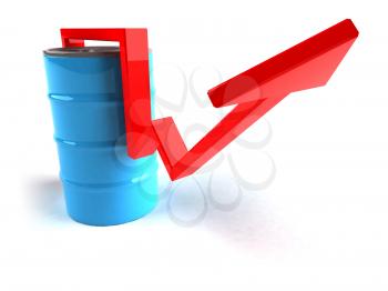 Royalty Free 3d Clipart Image of an Oil Barrel With an Arrow Pointing Upwards