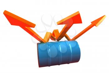 Royalty Free 3d Clipart Image of an Oil Barrel With an Arrow Pointing Upwards