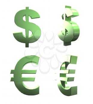 Royalty Free 3d Clipart Image of Dollar Signs and Euro Signs