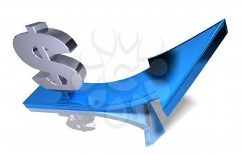 Royalty Free 3d Clipart Image of a Dollar Sign With an Arrow Pointing Upwards