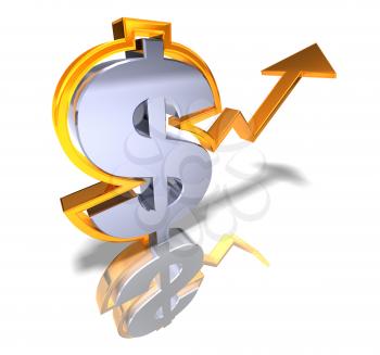 Royalty Free 3d Clipart Image of a Dollar Sign With an Arrow Pointing Upwards