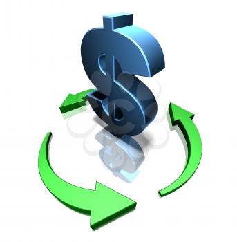 Royalty Free 3d Clipart Image of a Dollar Sign Surrounded by Green Arrows