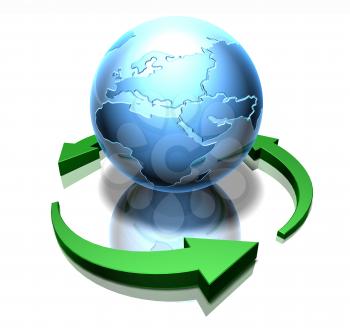 Royalty Free 3d Clipart Image of a Globe Surrounded by Green Arrows