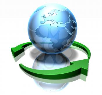 Royalty Free 3d Clipart Image of a Globe Surrounded by Green Arrows