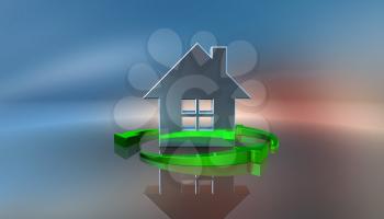 Royalty Free 3d Clipart Image of a House Surrounded by Green Arrows