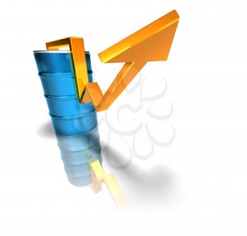 Royalty Free 3d Clipart Image of an Oil Barrel With an Arrow Pointing Upwards