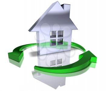 Royalty Free 3d Clipart Image of a House Surrounded by Green Arrows