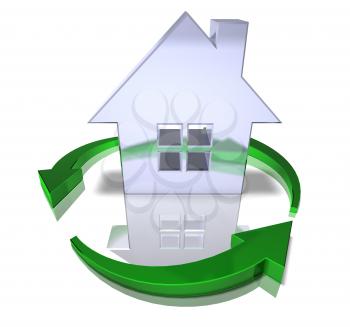 Royalty Free 3d Clipart Image of a House Surrounded by Green Arrows