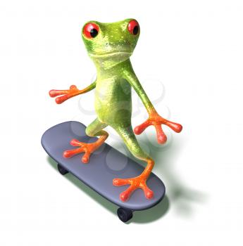 Royalty Free 3d Clipart Image of a Frog Riding a Skateboard