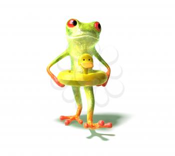 Royalty Free 3d Clipart Image of a Frog Wearing a Ducky Flotation Device