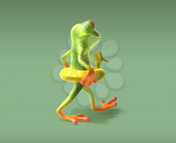 Royalty Free 3d Clipart Image of a Frog Wearing a Ducky Flotation Device