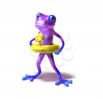 Royalty Free 3d Clipart Image of a Frog Wearing a Ducky Flotation Device