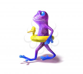 Royalty Free 3d Clipart Image of a Frog Wearing a Ducky Flotation Device