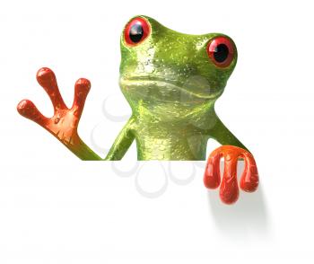 Royalty Free 3d Clipart Image of a Frog Holding a Sign Board