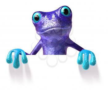 Royalty Free 3d Clipart Image of a Frog Holding a Sign Board