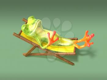 Royalty Free 3d Clipart Image of a Frog Laying in a Lounge Chair