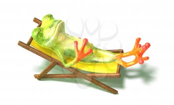 Royalty Free 3d Clipart Image of a Frog Laying in a Lounge Chair