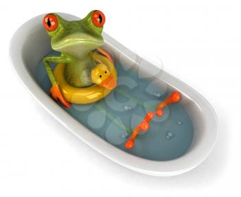 Royalty Free Clipart Image of a Frog in a Bathtub