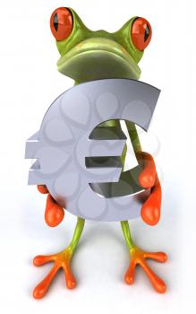 Royalty Free 3d Clipart Image of a Frog Holding a Euro Sign