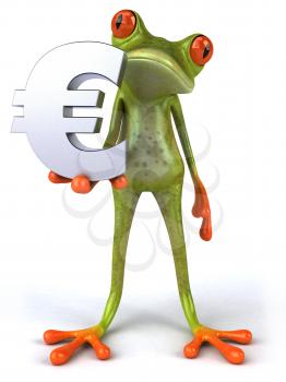 Royalty Free 3d Clipart Image of a Frog Holding a Euro Sign