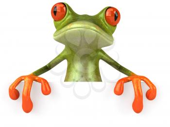 Royalty Free 3d Clipart Image of a Frog Holding a Blank Sign Board