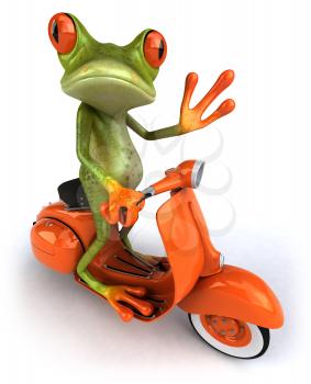 Royalty Free 3d Clipart Image of a Frog Riding a Scooter