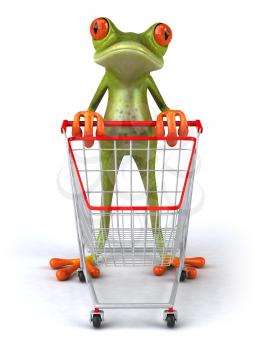 Royalty Free 3d Clipart Image of a Frog Pushing a Shopping Cart