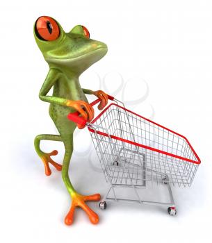 Royalty Free 3d Clipart Image of a Frog Pushing a Shopping Cart