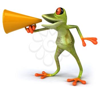 Royalty Free 3d Clipart Image of a Frog Speaking into a Megaphone