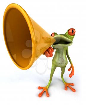 Royalty Free 3d Clipart Image of a Frog Speaking into a Megaphone