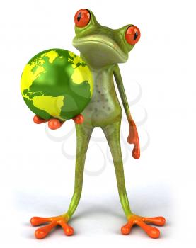 Royalty Free 3d Clipart Image of a Frog Holding a Globe