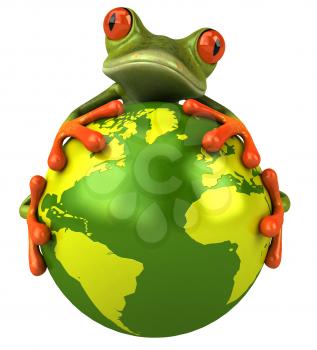 Royalty Free 3d Clipart Image of a Frog Holding a Globe