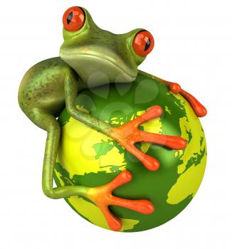 Royalty Free 3d Clipart Image of a Frog Holding a Globe