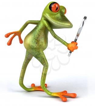 Royalty Free 3d Clipart Image of a Frog Looking Through a Magnifying Glass