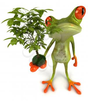 Royalty Free 3d Clipart Image of a Frog Holding a Tree