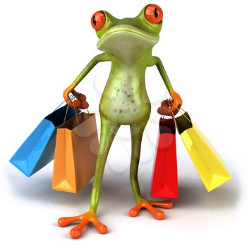 Royalty Free 3d Clipart Image of a Frog Carrying Colorful Shopping Bags