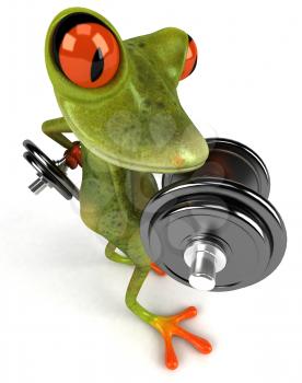 Royalty Free Clipart Image of a Frog Lifting Weights