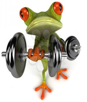 Royalty Free Clipart Image of a Frog Lifting Weights