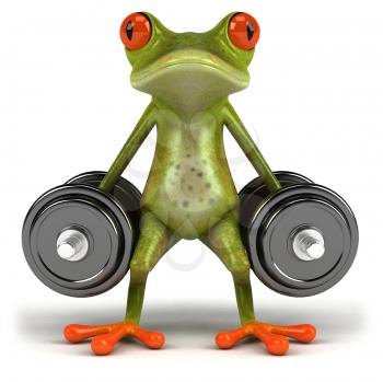 Royalty Free Clipart Image of a Frog Lifting Weights