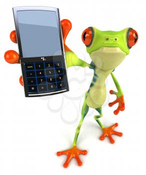 Royalty Free Clipart Image of a Frog With a Cellphone